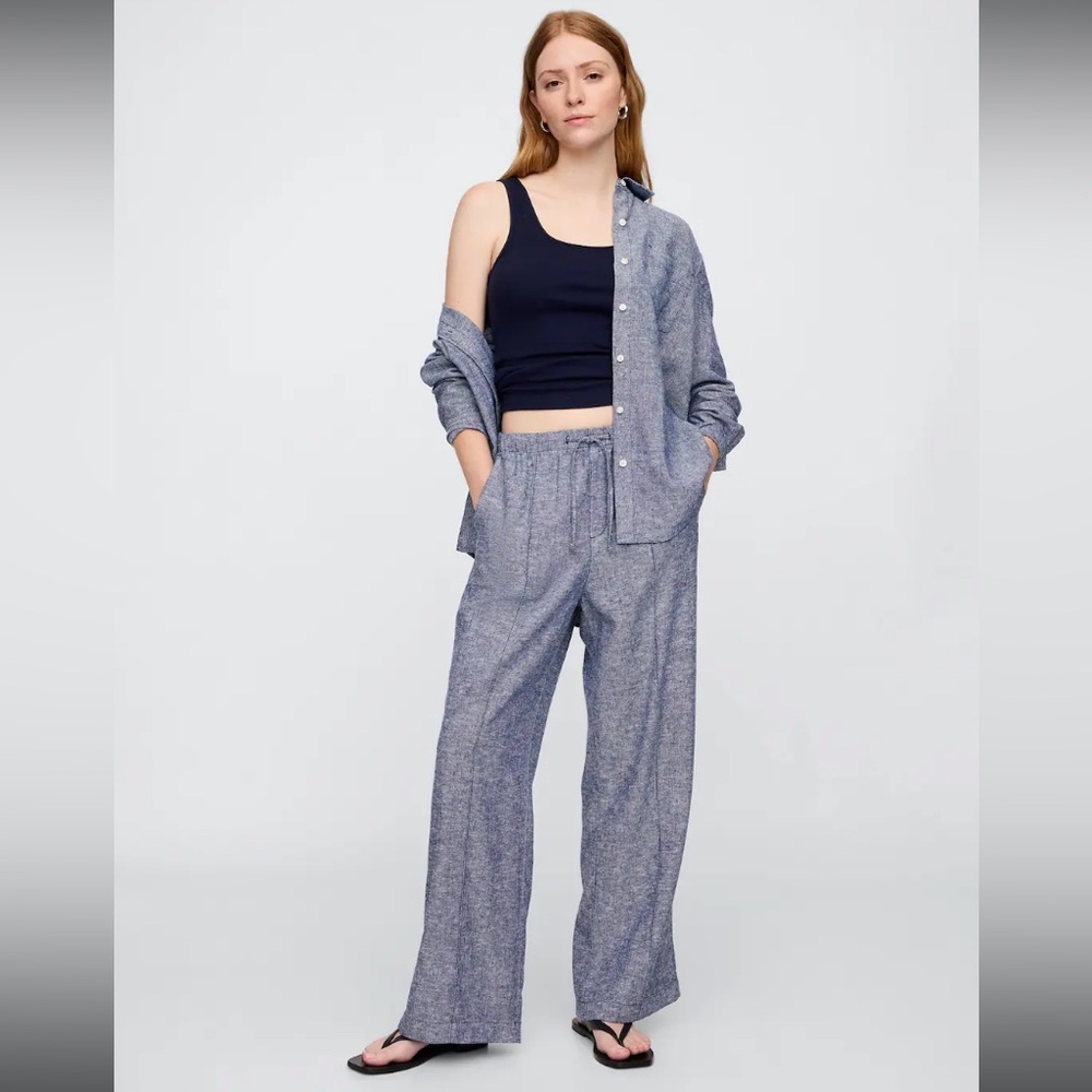 🛍️Mid Rise Linen-Blend Pull-On Wide-Leg Pants